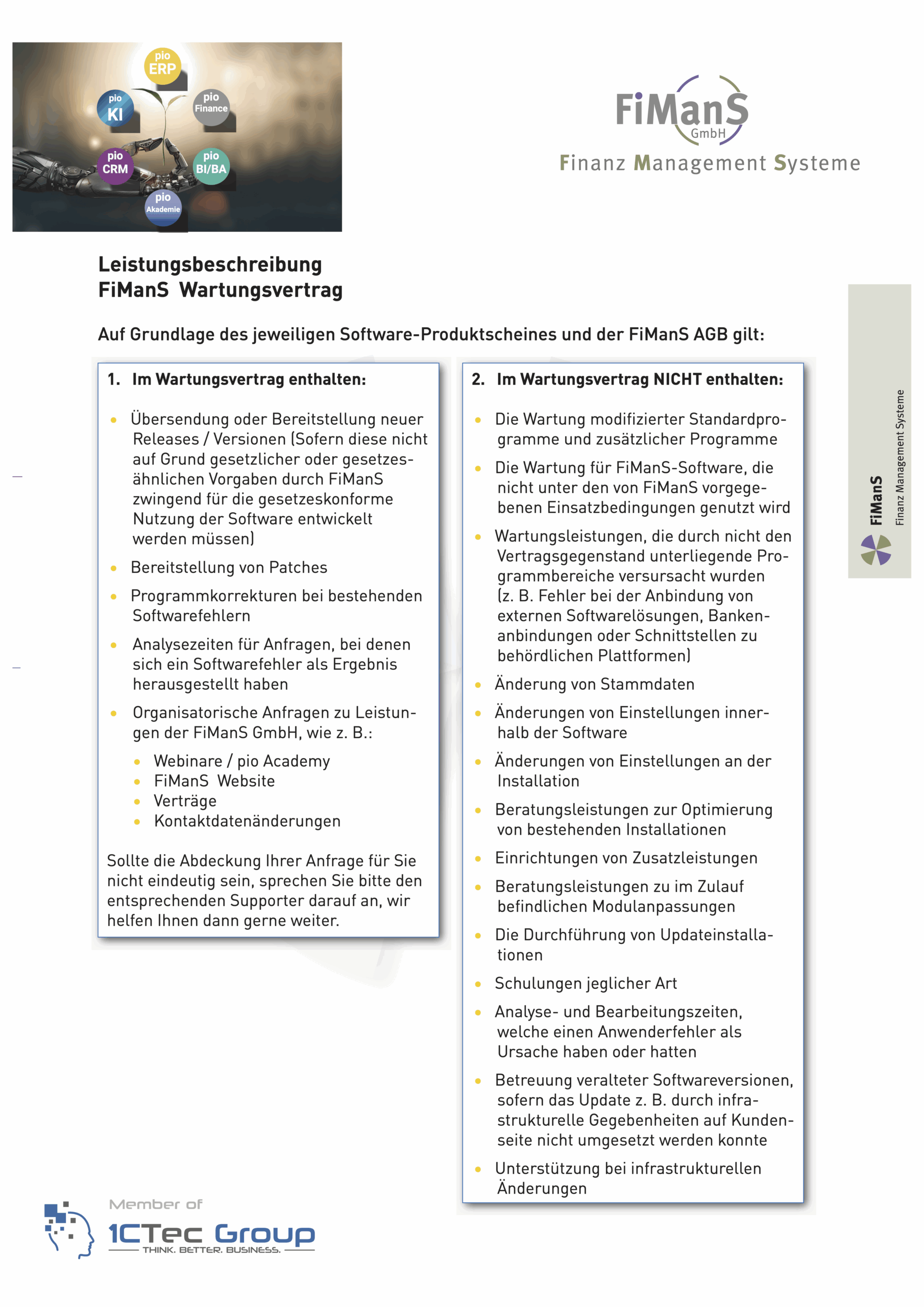 Wartungsvertrag Leistungsbeschreibung